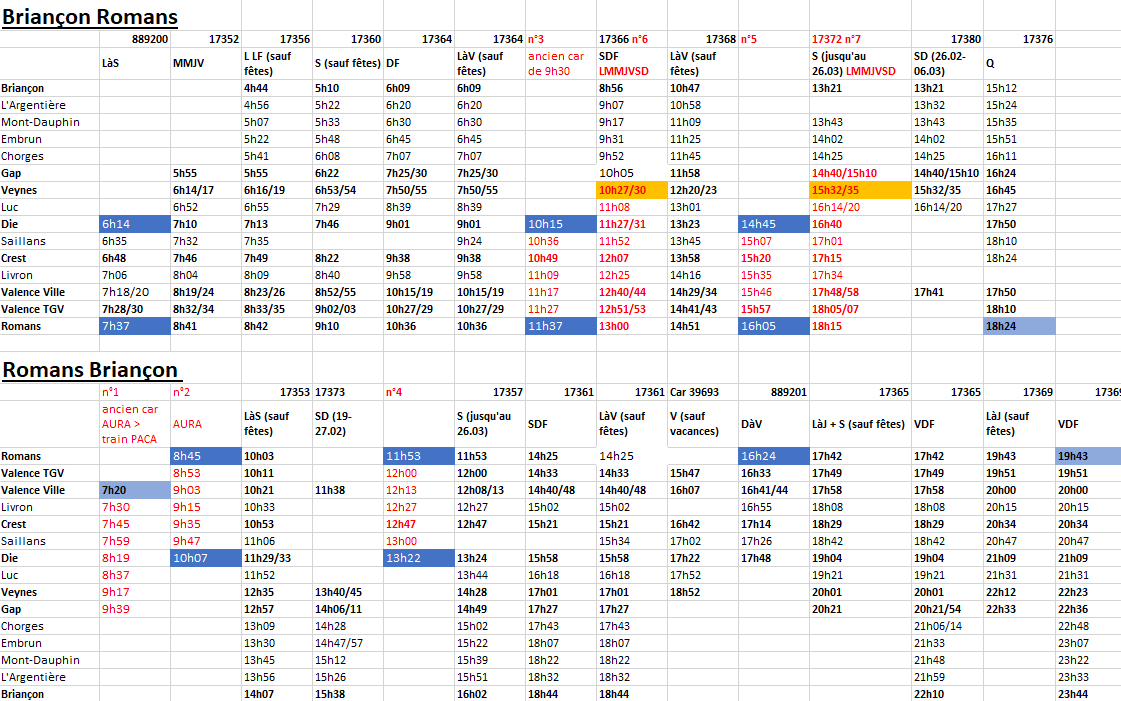 grille horaires 64