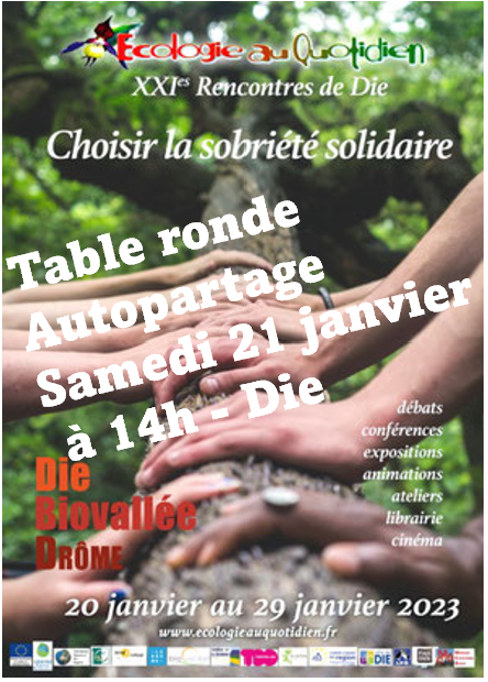 Rencontre samedi 21 janvier – « Pourquoi et comment favoriser le partage de voitures en Biovallée ?
