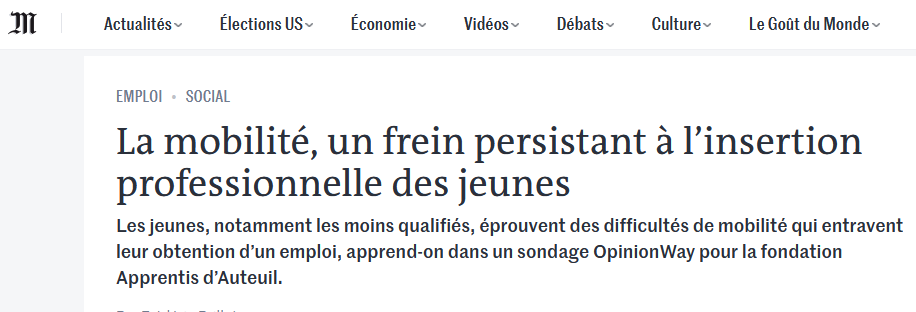 La mobilité, un frein persistant à l’insertion professionnelle des jeunes