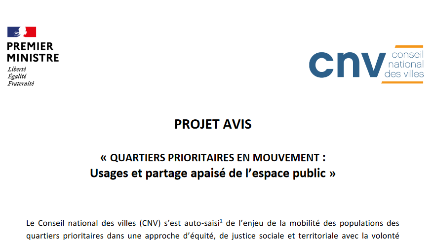« QUARTIERS PRIORITAIRES EN MOUVEMENT : Usages et partage apaisé de l’espace public »