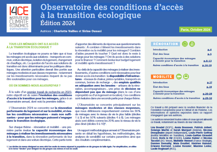 Observatoire des conditions d’accès à la transition écologique, édition 2024